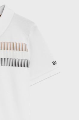 Kids' polo shirt in stretch cotton with signature stripes, White