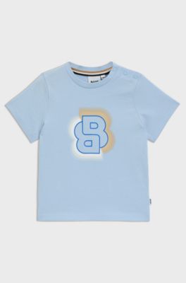 키즈 Double B 모노그램 코튼 티셔츠, 라이트 블루