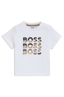 Kids' T-shirt in cotton with gradient-effect triple logo, White