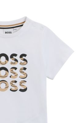 T-shirt per bambini in cotone con logo triplo effetto sfumato, Bianco