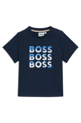 Kids' T-shirt in cotton with gradient-effect triple logo, Dark Blue