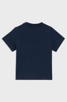 T-shirt voor kinderen van katoen met drievoudig logo met kleurverloop, Donkerblauw