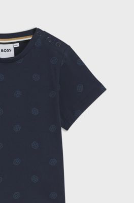 T-shirt per bambini in cotone con monogramma Double B all-over, Blu scuro
