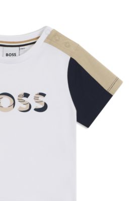 Kids' T-shirt and shorts set in colour-blocked cotton, White