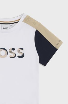 Kids' T-shirt and shorts set in colour-blocked cotton, White