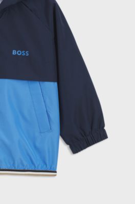 Giacca a vento per bambini a blocchi di colore con logo stampato, Blu