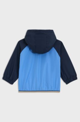 Giacca a vento per bambini a blocchi di colore con logo stampato, Blu