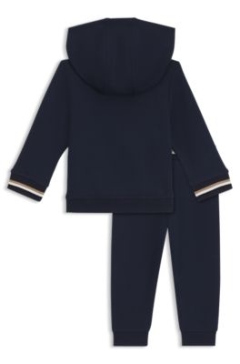 Tuta sportiva per bambini in misto cotone con logo a contrasto, Blu scuro
