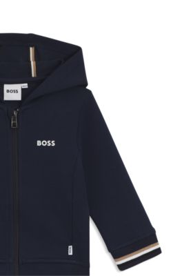 Tuta sportiva per bambini in misto cotone con logo a contrasto, Blu scuro