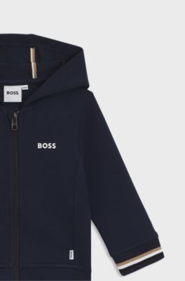 Tuta sportiva per bambini in misto cotone con logo a contrasto, Blu scuro