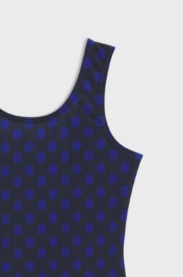 Kids-Badeanzug mit tiefem R&uuml;ckenausschnitt und Monogramm-Print, Dunkelblau