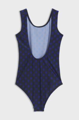 Ba&ntilde;ador para ni&ntilde;as con estampado de monogramas y espalda escotada, Azul oscuro