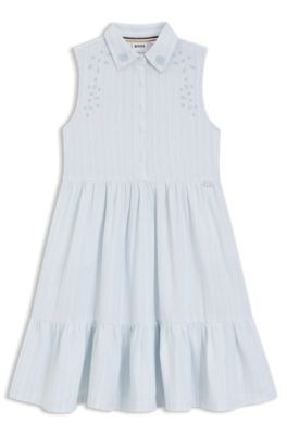 Vestito senza maniche da bambina in misto cotone con pizzo sangallo, Celeste