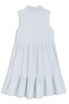 Kids' cotton-blend sleeveless dress with broderie anglaise, Light Blue