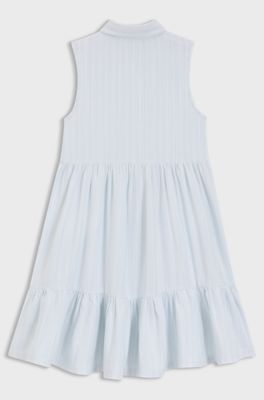 Vestito senza maniche da bambina in misto cotone con pizzo sangallo, Celeste