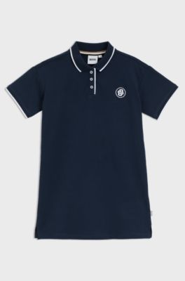 Robe polo en piqu&eacute; de coton stretch pour enfant, Bleu fonc&eacute;
