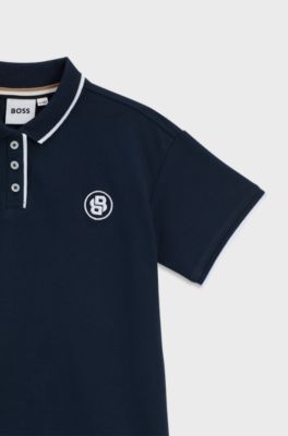Vestito da bambina in piqu&eacute; di cotone elasticizzato con collo a polo, Blu scuro