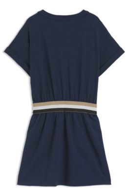 Kids' stretch-cotton dress with embroidered logo, Dark Blue