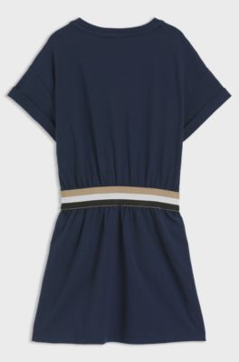 Kids' stretch-cotton dress with embroidered logo, Dark Blue