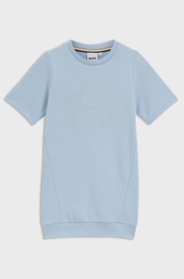 Vestito stile maglione da bambina con monogramma Double B ricamato, Celeste