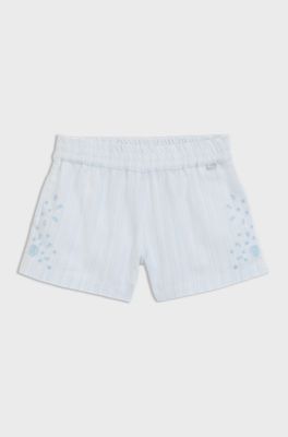 Short en coton m&eacute;lang&eacute; avec broderie anglaise pour enfant, Blanc