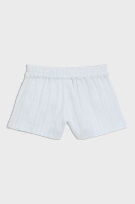 Kids' cotton-blend shorts with broderie anglaise, White
