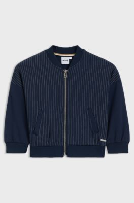 Kids' cardigan in striped stretch fabric, Dark Blue