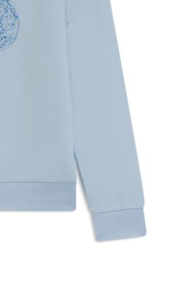 Felpa per bambini in cotone elasticizzato con cappuccio e monogramma Double B, Celeste