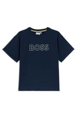 Kids' stretch-cotton T-shirt with embroidered logo, Dark Blue