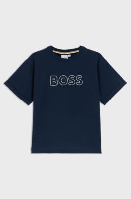 Kinder-T-shirt van stretchkatoen met logostiksel, Donkerblauw