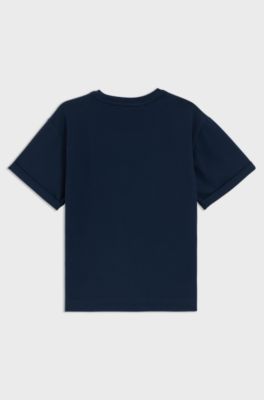 Kinder-T-shirt van stretchkatoen met logostiksel, Donkerblauw