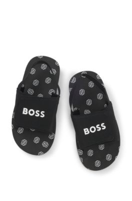 Kids' sandals with touch-closure logo strap, Black