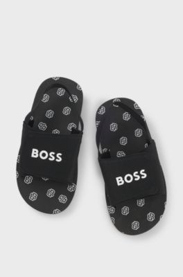 Kids' sandals with touch-closure logo strap, Black