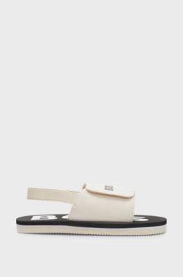 Kids' sandals with touch-closure logo strap, Beige