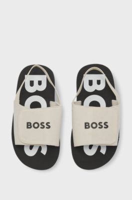 Kids' sandals with touch-closure logo strap, Beige