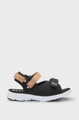 Kids' sandals with branded touch-closure straps, Black
