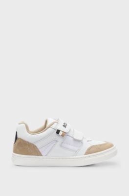 Kids' trainers in leather and mesh, White