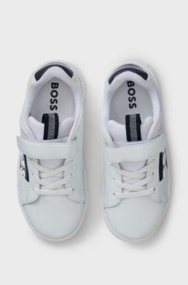 Kids' trainers in leather with logo print, White