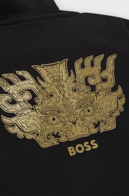 BOSS x Creation of the Gods-hoodie met rits, Zwart