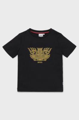 BOSS x Creation of the Gods katoenen T-shirt met Taotie-dessin, Zwart