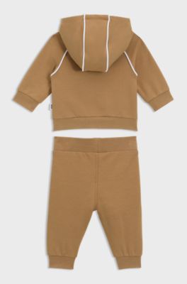 Baby tracksuit in stretch cotton with monogram details, Brown