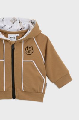 Baby tracksuit in stretch cotton with monogram details, Brown