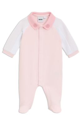 Baby sleepsuit in cotton-blend terry and jersey, Light Pink