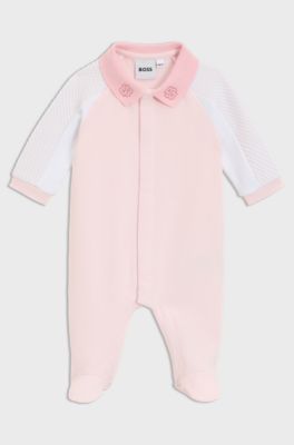Grenouill&egrave;re en molleton de coton m&eacute;lang&eacute; et jersey pour b&eacute;b&eacute;, Rose clair