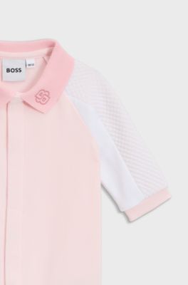 Grenouill&egrave;re en molleton de coton m&eacute;lang&eacute; et jersey pour b&eacute;b&eacute;, Rose clair