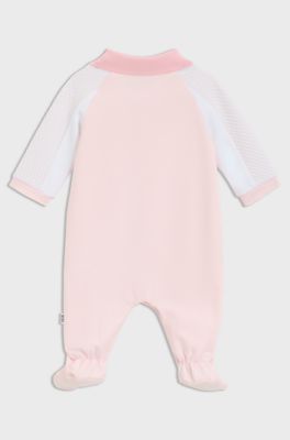 Grenouill&egrave;re en molleton de coton m&eacute;lang&eacute; et jersey pour b&eacute;b&eacute;, Rose clair
