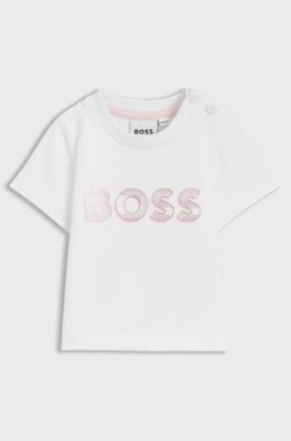 Baby T-shirt in stretch cotton with lustrous logo, White