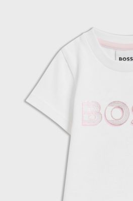 Baby T-shirt in stretch cotton with lustrous logo, White