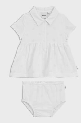 Coffret cadeau robe et bloomer pour b&eacute;b&eacute;, Blanc