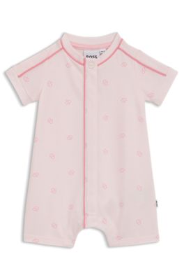 Baby playsuit in stretch cotton with Double B monograms, Light Pink